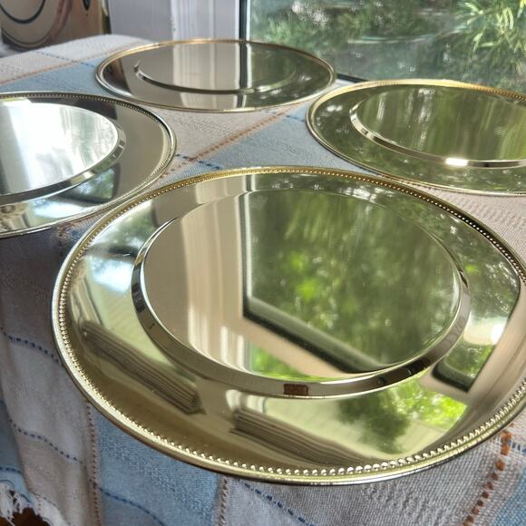 Set of 4 Vintage Royal Silver Brass Charger Plates – 11.5” Decorative Dinner Set - Picture 5 of 16